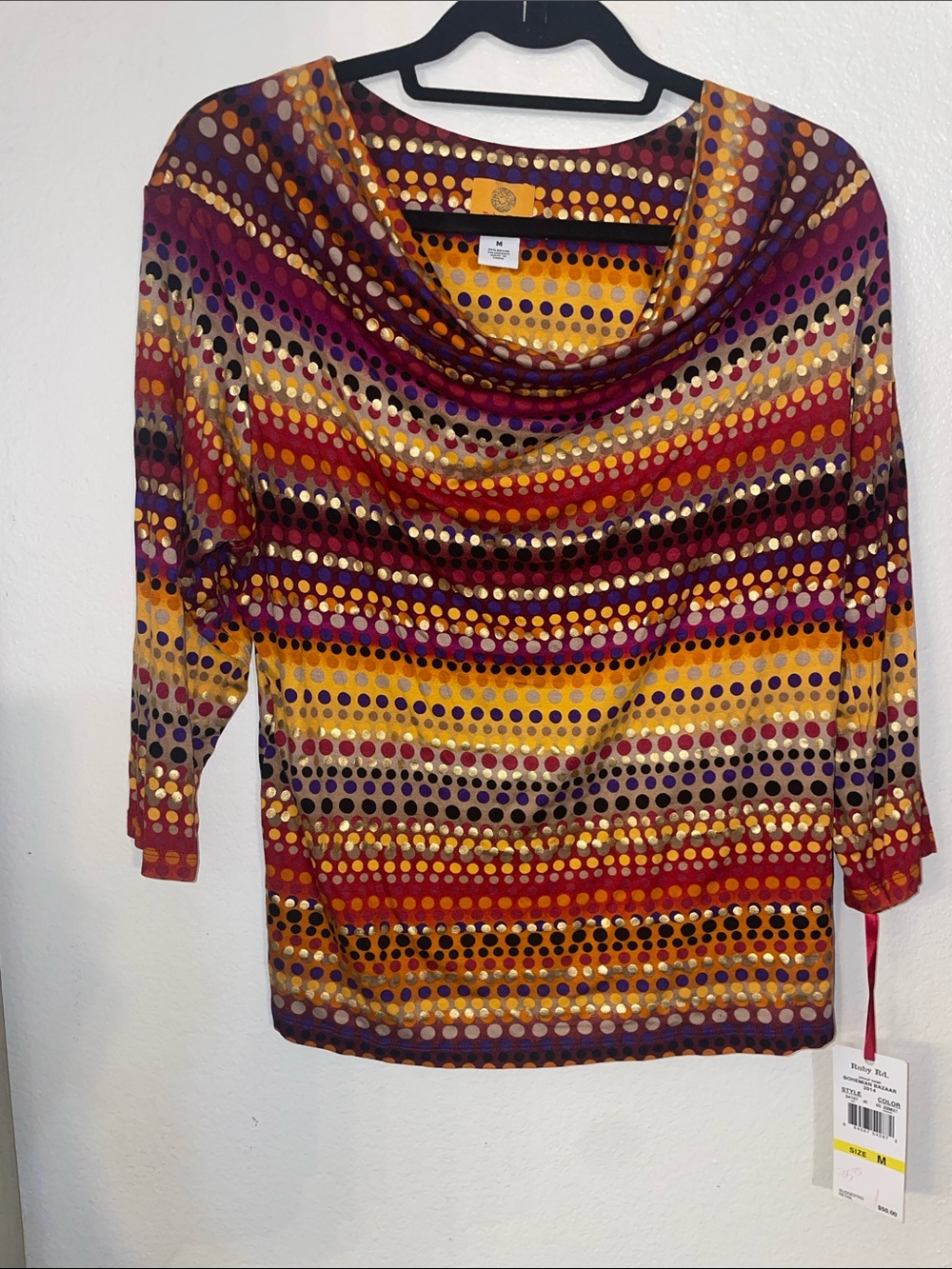 Ruby Rd. Multicolor Cowl Neck Dot-Stripe Sweater